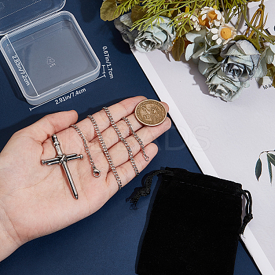DIY 304 Stainless Steel Nail Cross Pendant Necklace Making Kits DIY-BBC0002-32P-1