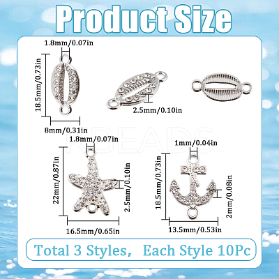 30Pcs 3 Styles Alloy Connector Charms with Crystal Rhinestone FIND-SC0007-89-1