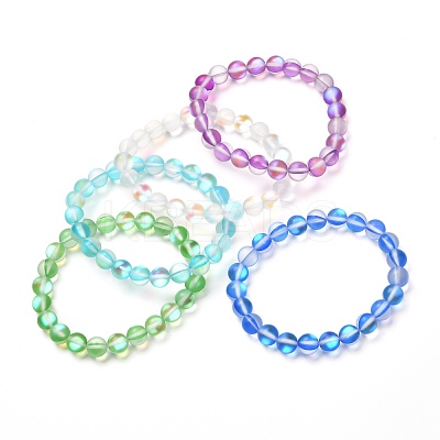 Synthetic Moonstone Stretch Bracelets for Teen Girl Women BJEW-JB06702-1