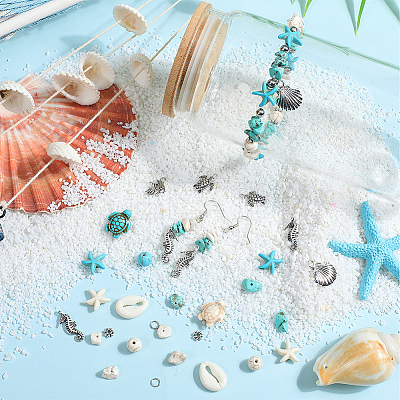 DIY Ocean Theme Synthetic Turquoise & Alloy Jewelry Making Findings Beads Kits DIY-SC0027-40-1