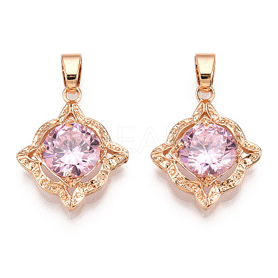 Brass Micro Pave Pink Cubic Zirconia Pendants KK-L208-02G-1