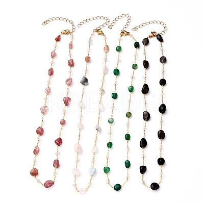 Nuggets Natural Gemstone Beaded Necklaces NJEW-JN03188-1
