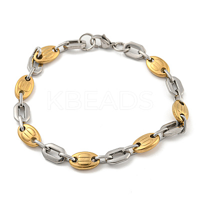 Ion Plating(IP) Two Tone 201 Stainless Steel Oval Link Chain Bracelet BJEW-B078-49GP-1