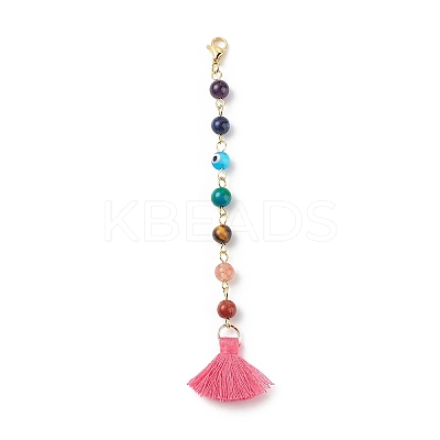 7 Chakra Gemstone Round & Handmade Lampword Evil Eye Beaded Pendant Decoration HJEW-JM00795-1