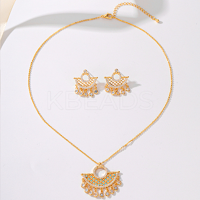 Brass Micro Pave Clear Cubic Zirconia Moon Pendant Necklaces & Stud Earrings Sets for Women DZ0544-1