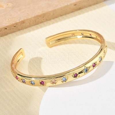 Brass Micro Pave Cubic Zirconia Cuff Bangles for Women BJEW-A172-02G-1