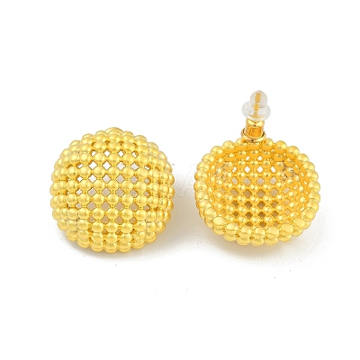 Hollow Half Round Brass Stud Earrings EJEW-Q391-21G-01-1