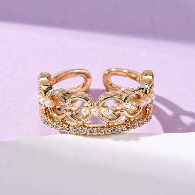 Brass Micro Pave Cubic Zirconia Cuff Rings RJEW-A082-01G-1