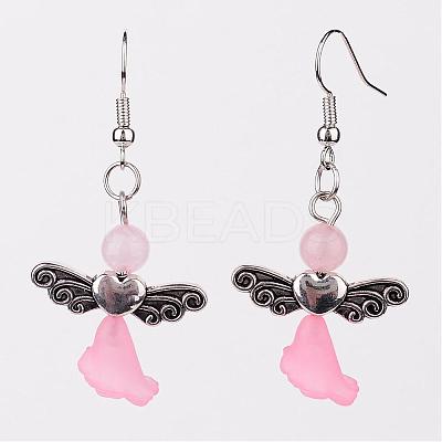 Natural Round Gemstone Beads Dangle Earrings EJEW-JE02171-1