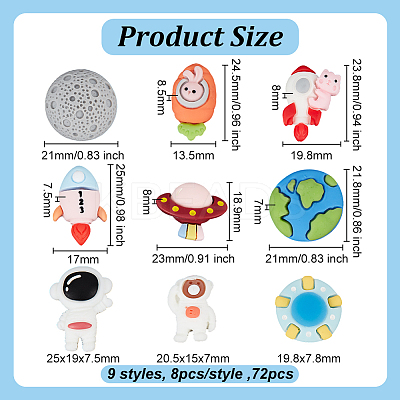 72Pcs 9 Styles 3D Astronaut Theme Resin Cabochons RESI-OC0001-67-1