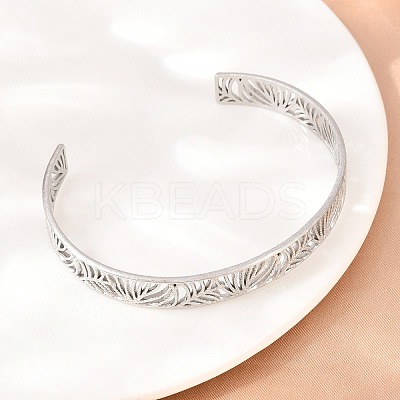 Hollow 304 Stainless Steel Open Cuff Bangles for Women BJEW-F547-01P-1