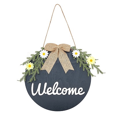 Welcome Sign Natural Wood Door Hanging Decoration for Front Door Decoration HJEW-WH0008-51-1