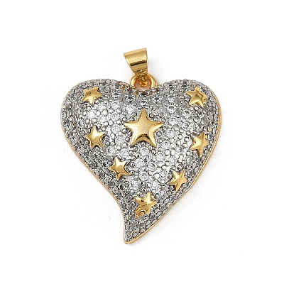 Brass Micro Pave Clear Cubic Zirconia Pendants KK-S528-20G-B-1