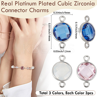 9Pcs 3 Colors Brass Cubic Zirconia Connector Charms FIND-BBC0004-17A-1