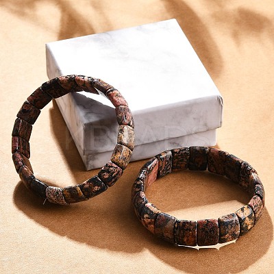 Natural Leopard Skin Jasper Beaded Stretch Bracelets for Women Men BJEW-M049-08B-1