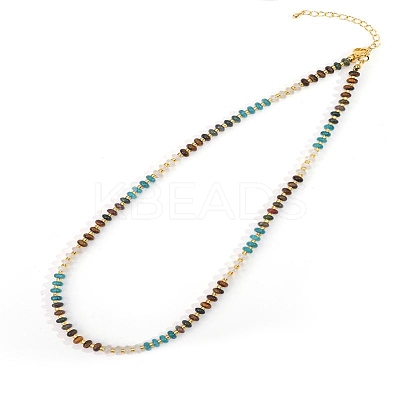 Colorful Natural Apatite & Tiger Eye & Quartz Crystal Rondelle Beaded Necklaces for Summer Beach Style CL7611-4-1