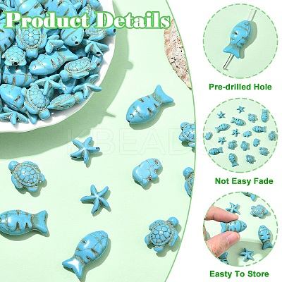 120Pcs 4 Styles Synthetic Turquoise Beads G-YW0002-65-1