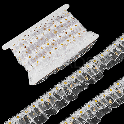 10 Yards Double Layer Polyester Pleated Lace Trim DIY-FG0006-46-1