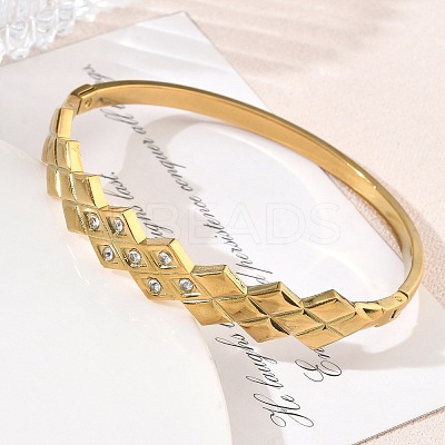 304 Stainless Steel Crystal Rhinestone Hinged Cuff Bangles SA-CBAB92B-18G-1