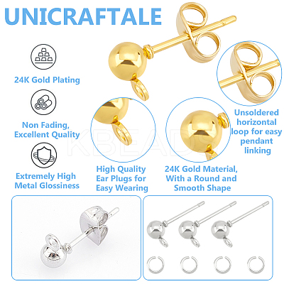 120Pcs 2 Colors Iron Ball Stud Earring Post KK-UN0001-70-1