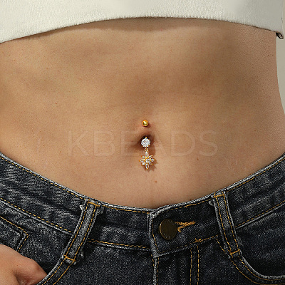 Flower 201 Stainless Steel Clear Cubic Zirconia Belly Button Rings for Women WS6674-1