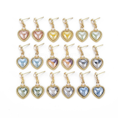 Heart with Porcelain Rack Plating Alloy Dangle Stud Earrings EJEW-S211-008-RS-1