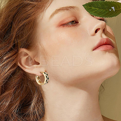 2 Pairs Tartan Pattern Enamel Chunky Hinged Hoop Earrings for Women EJEW-BBC0001-27A-1