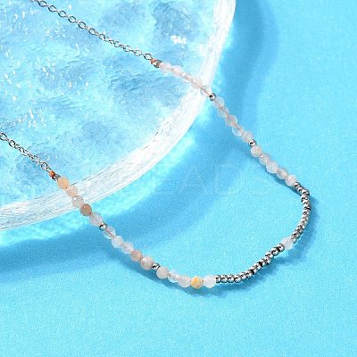 Faceted Round Natural Sunstone Beaded Necklaces NJEW-A045-05P-1