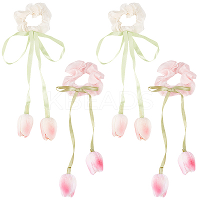4Pcs 2 Colors Tulip Polyester Elastic Hair Accessories OHAR-CY0001-15-1