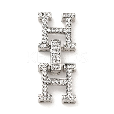 Rack Plating Brass Micro Pave Clear Cubic Zirconia Fold Over Clasps KK-H447-16P-1