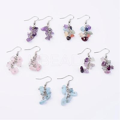 Natural Mixed Stone Dangle Earrings EJEW-JE02185-1