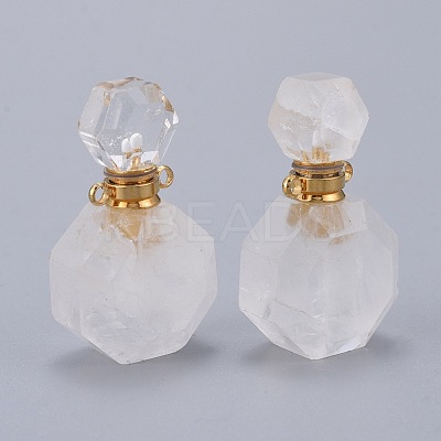 Faceted Natural Quartz Crystal Openable Perfume Bottle Pendants G-I287-06G-A-1