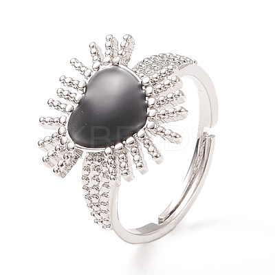 Black Cubic Zirconia Heart Sun Adjustable Ring RJEW-C028-03P-1