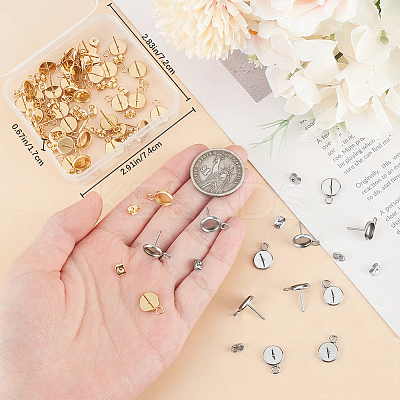 48Pcs 2 Styles Stainless Steel Stud Earring Findings STAS-BBC0010-23C-1