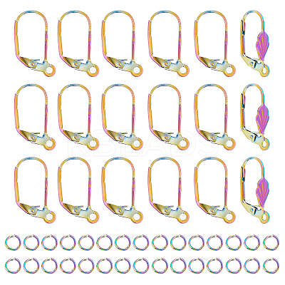 50Pcs Rainbow Color 304 Stainless Steel Leverback Earring Findings DIY-DC0001-52-1