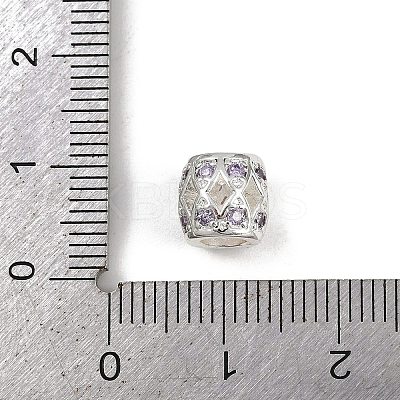 Hollow Barrel Rack Plating Brass Cubic Zirconia European Beads KK-L236-06S-1
