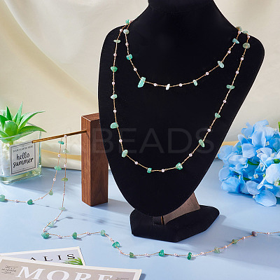 3m Natural Green Aventurine Chips & ABS Plastic Imitation Pearl Beaded Chains Necklace Making Kits CHC-TA0001-30A-1