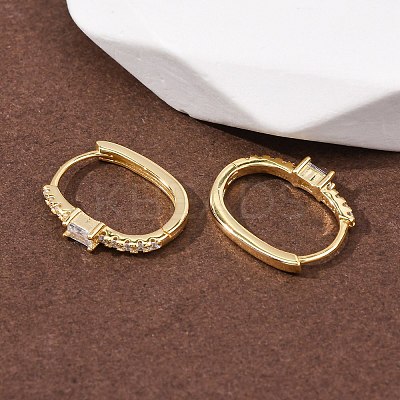 Oval 925 Sterling Silver Micro Pave Clear Cubic Zirconia Hoop Earrings EJEW-K317-09G-1