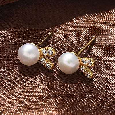 925 Sterling Silver Micro Pave Clear Cubic Zirconia Stud Earrings for Women EJEW-K303-02B-G-1