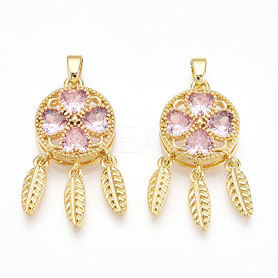 Brass Micro Pave Cubic Zirconia Pendants KK-N254-222G-1