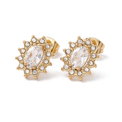 Cubic Zirconia & Rhinestone Oval Flower Stud Earrings EJEW-A080-04G-1