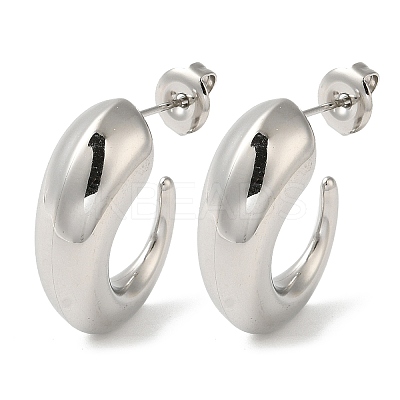 Non-Tarnish 304 Stainless Steel Horn Stud Earrings EJEW-Z026-07P-1