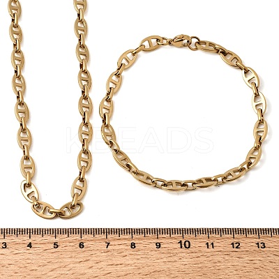 304 Stainless Steel Mariner Link Chains Bracelet & Necklace Jewelry Sets SJEW-L199-16G-1