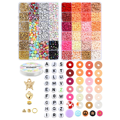 DIY Flat Round Handmade Polymer Clay & Acrylic Beads Bracelets Jewelry Making Kits DIY-YW0011-12-1