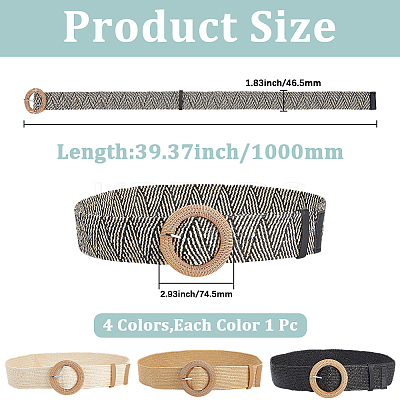 4Pcs 4 Colors Straw Woven Chain Belts with PP Plastic Ring Buckles AJEW-CY0001-80-1
