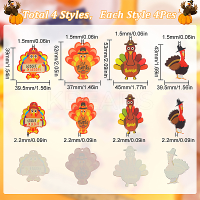 16Pcs 4 Styles Thanksgiving Day Opaque Acrylic Pendants SACR-SC0001-18-1
