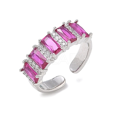 Brass Micro Pave Cubic Zirconia Cuff Open Rings for Women RJEW-L343-16P-02-1