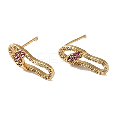 Cubic Zirconia Slippers Stud Earrings KK-O142-47G-02-1