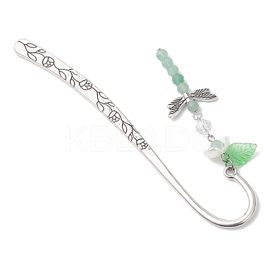 8Pcs Dragonfly Natural Gemstone & Alloy & Acrylic Flower Bookmarks AJEW-JK00400-1