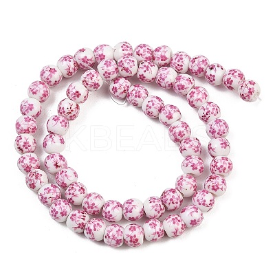 Handmade Flower Printed Porcelain Ceramic Beads Strands X-PORC-M005-6mm-03-1